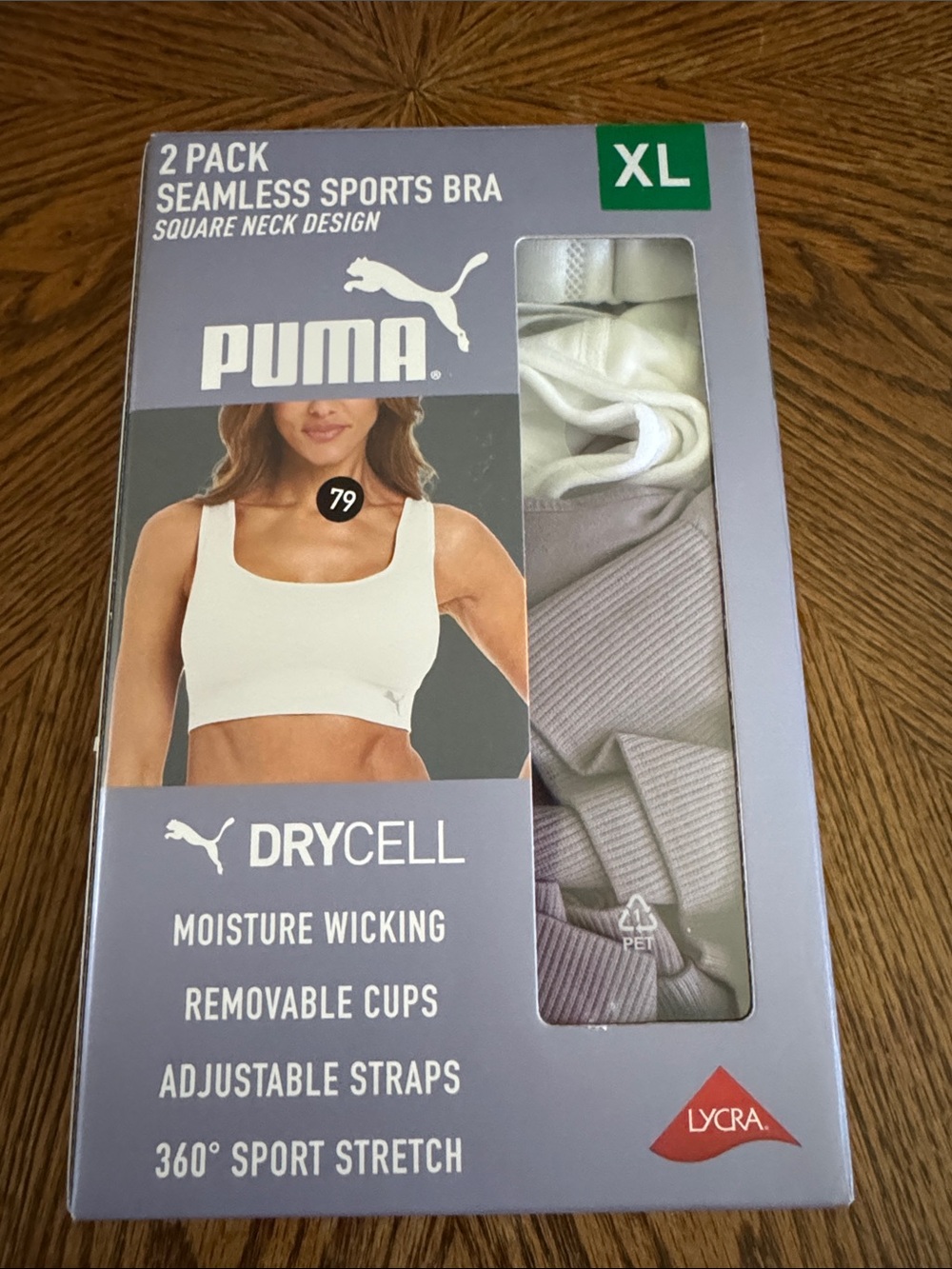 PUMA NWB SIZE XL 2-pack seamless square neck DRYCELL MOISTURE WICKING SPORTS BRA